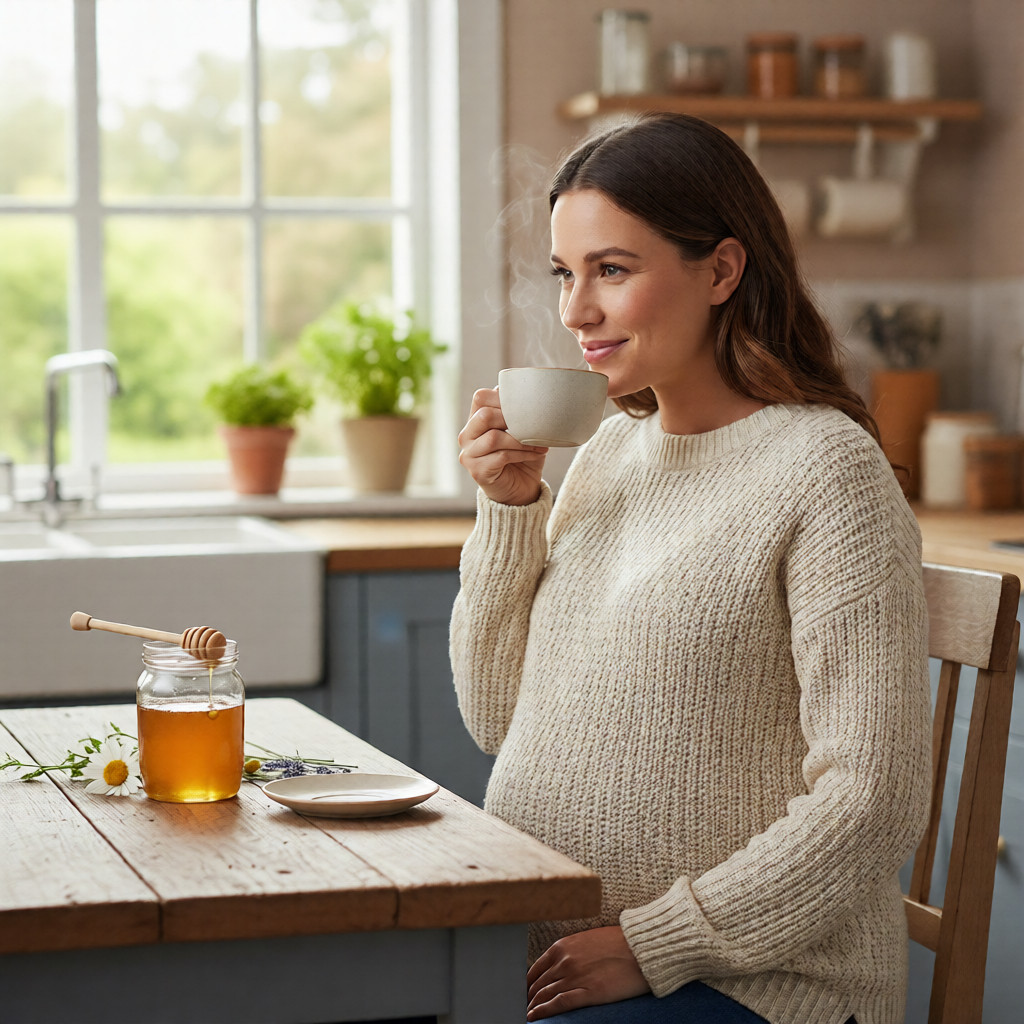 A soothing cup of tea with honey can help with pregnancy discomforts